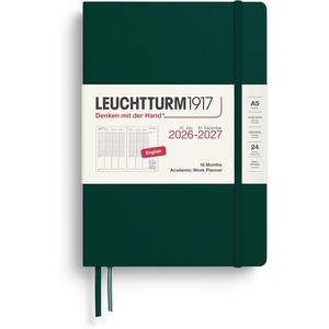 image:imageLEUCHTTURM1917  Academic Week Planner Medium Hardcover A5 18month July 2026  December 2027 English Dusty RoseForest Green