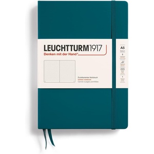 image:imageLEUCHTTURM1917  Notebook Hardcover Medium A5251 Numbered Pages for Writing and Journaling Stone Blue RuledPacific Green